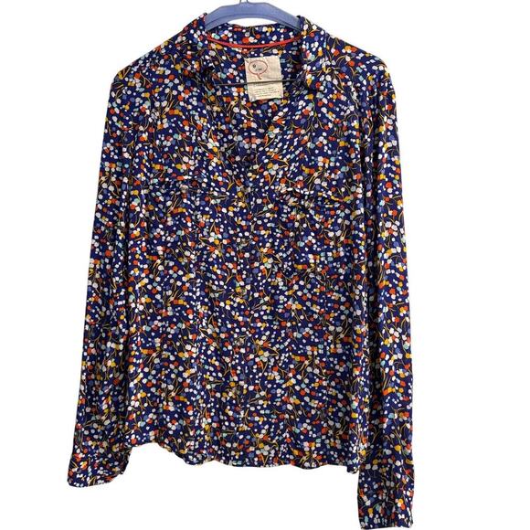 52 Conversations 9 / 52 Anthropologie Royal Blue Floral Blouse Size 8 - Picture 1 of 5